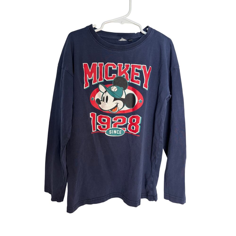 Disney Mickey Mouse 1928 Navy Long Sleeve Graphic Tee Shirt Kids Size 140 L
